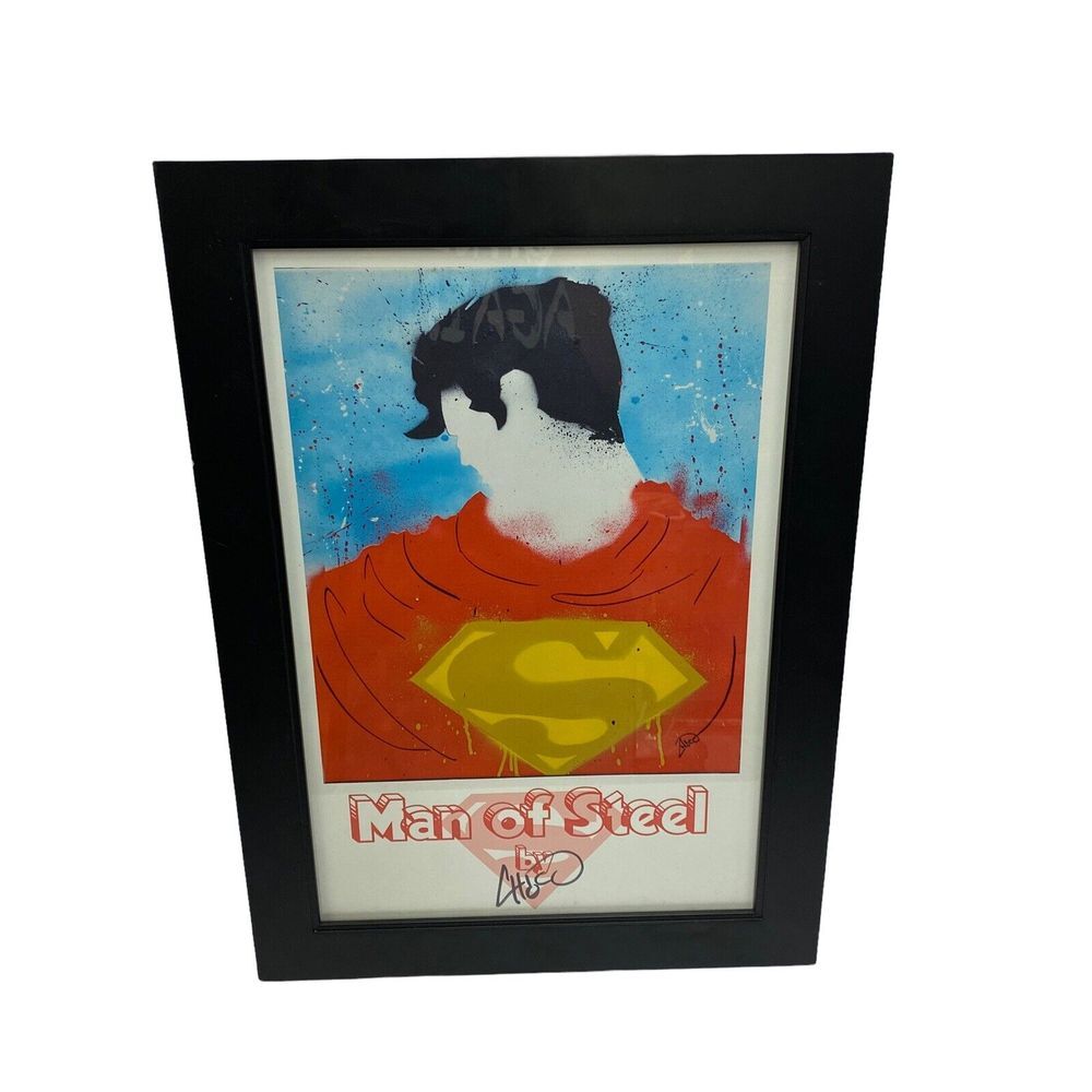 15"x21" Framed Signed CHICO Superman‎ Art Man of Steel Comic Book Superhero